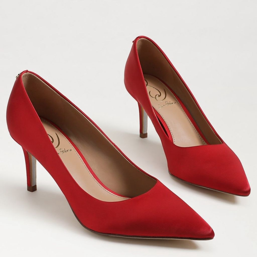 Sam Edelman Vienna pointed toe pump Scarlet Red Satin classic heels women's 8